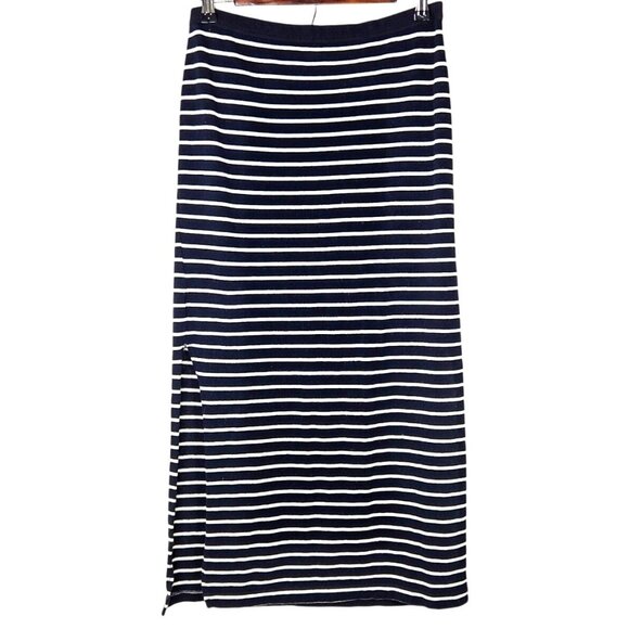 Gap Womens Striped Maxi Skirt M Cotton Black & White High Side Slits - Picture 1 of 7